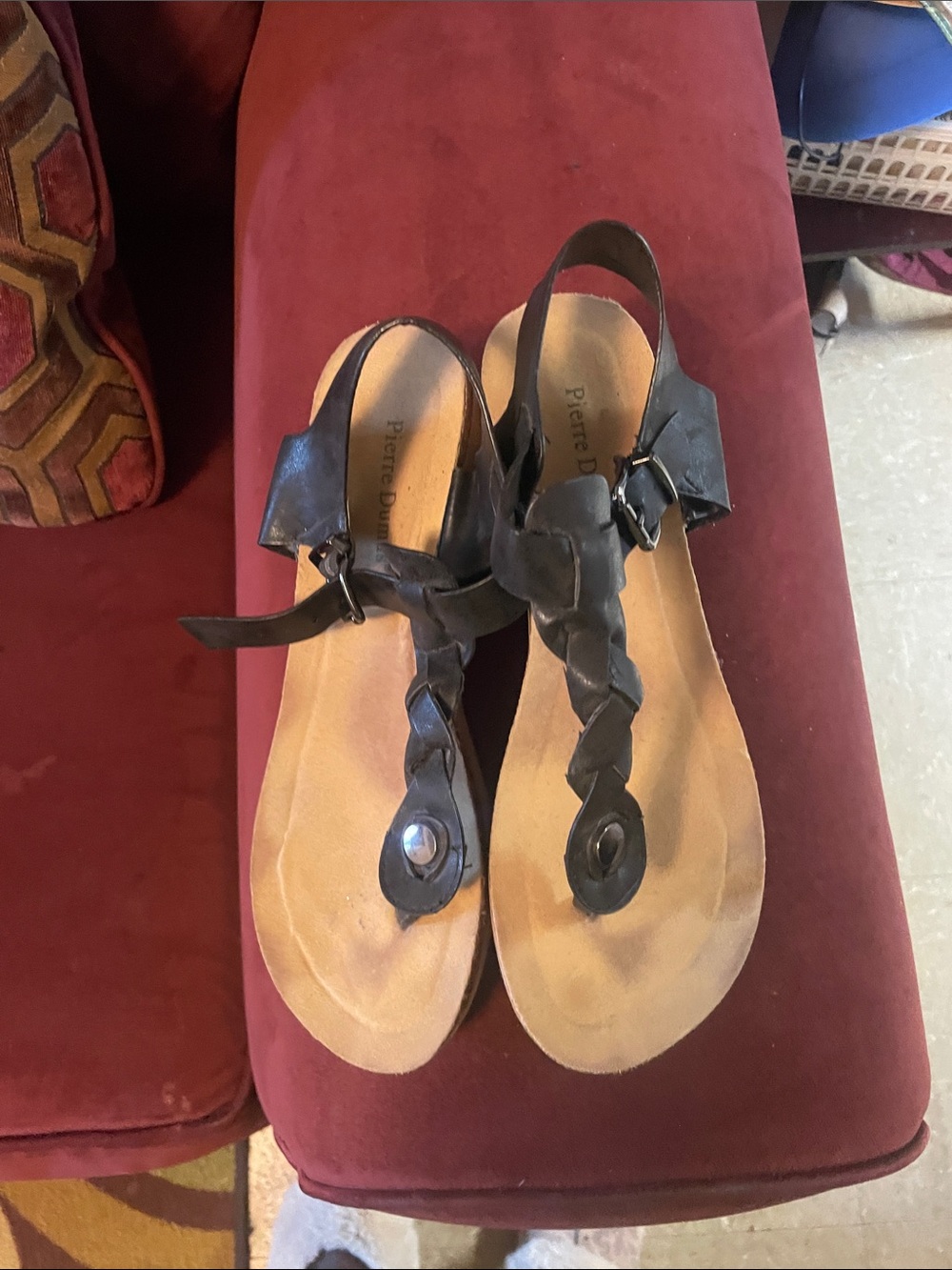 Pierre Dumas Black Braided Thong Sandals with Ankle Strap